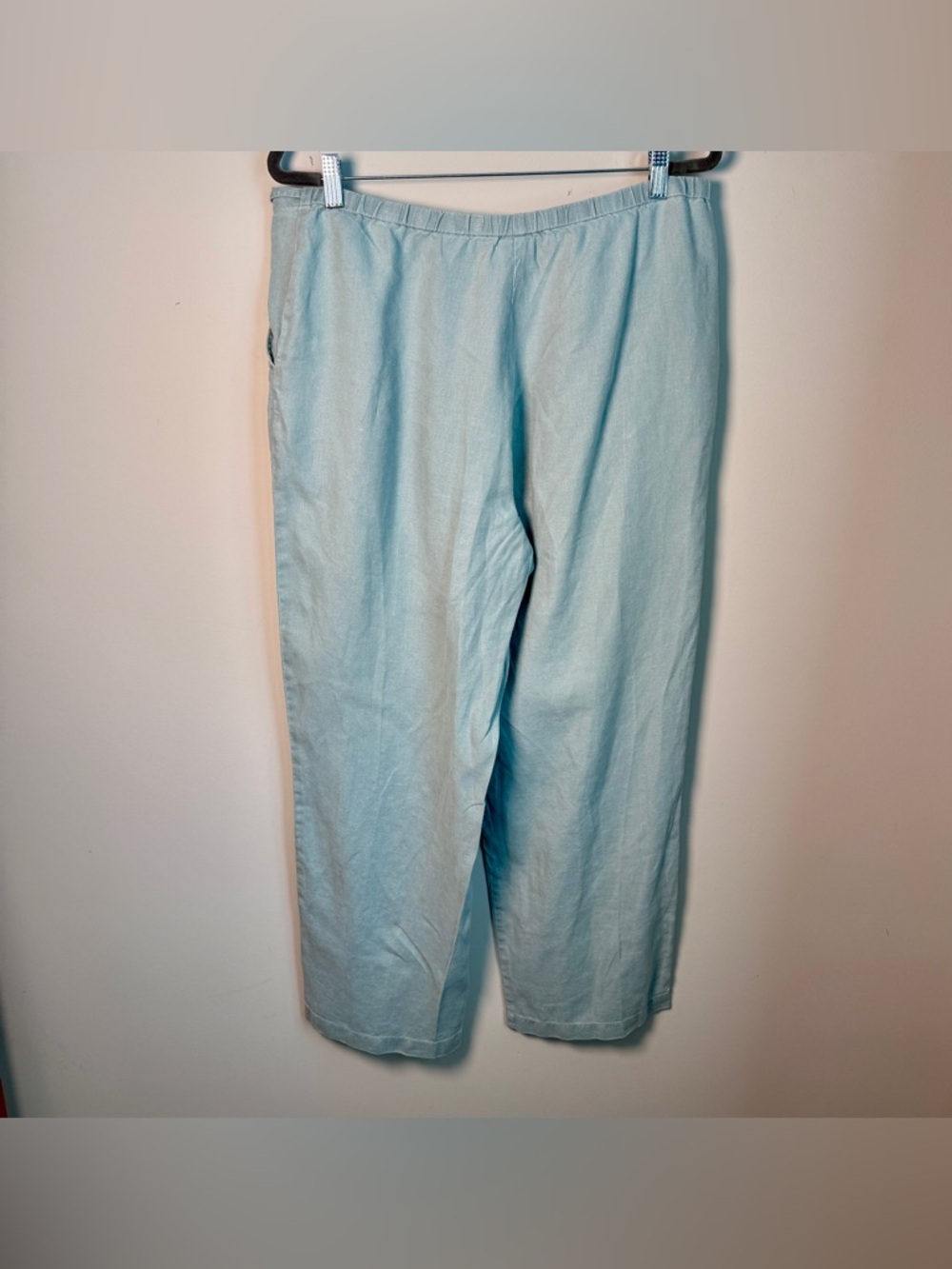 J. Jill 100% Linen Drawstring Wide Leg Pants Size 14 — Blue Summer Resort - Picture 3 of 9